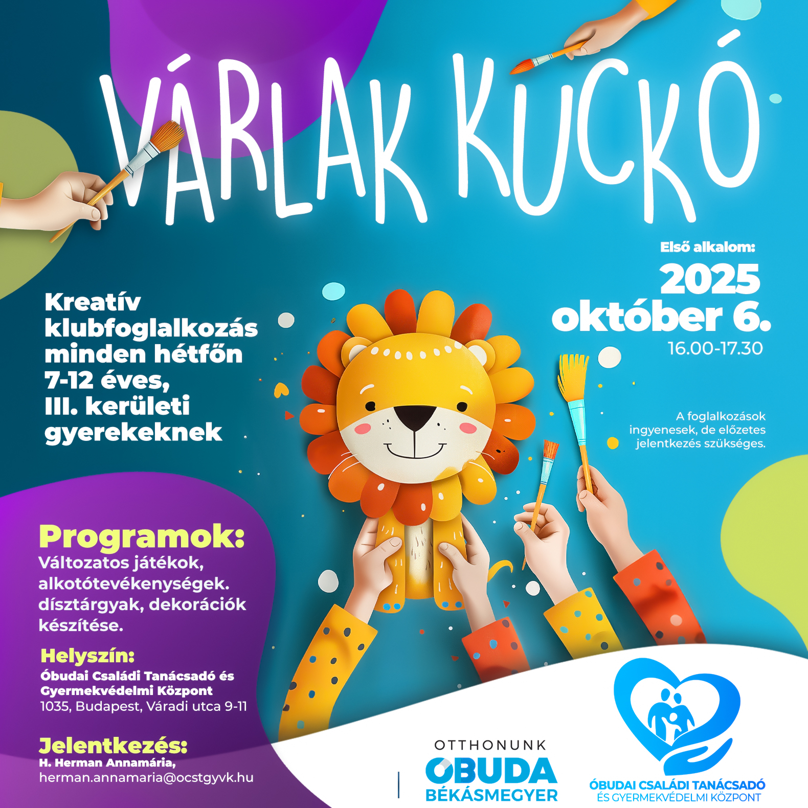 Kreatív klubfoglalkozás 7-12 éves gyerekeknek